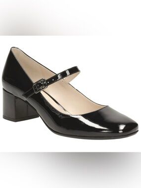 Clarks | Chinaberry Pop Black Patent Genuine Leather Mary Jane Block Heels
